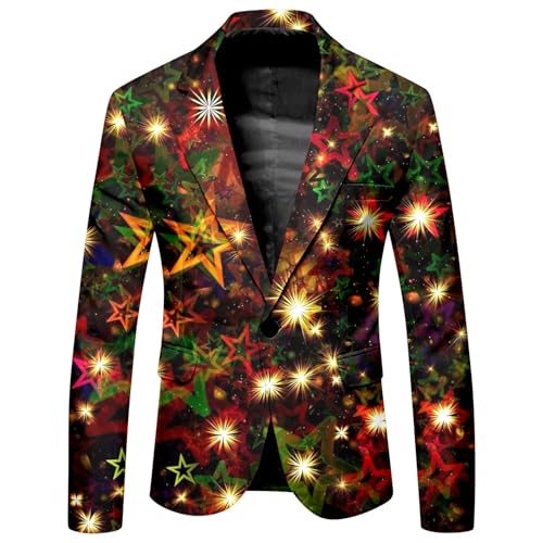 Mymyguoe Weihnachtsjacke Herren Festliches Outfit Mit Muster Ein Knopf Sakkos Weihnachtsblazer Männer Suit Jacket Party-Blazer Business Herrenanzug Sportsakko Partykleid Weihnachtssakko von Mymyguoe