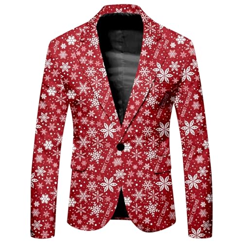 Mymyguoe Weihnachtsjacke Herren Festliches Outfit Mit Muster Ein Knopf Sakkos Weihnachtsblazer Männer Suit Jacket Party-Blazer Business Herrenanzug Sportsakko Partykleid Weihnachtssakko von Mymyguoe