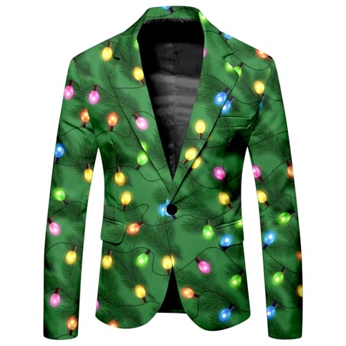 Mymyguoe Weihnachtsjacke Herren Weihnacht Sakko 3D Druck Suit Jacket Anzugmantel Slim Fit Weihnachten Sakko Weihnachtssakko Christmas Drucke Sportsakko Weihnachtsanzug Tailliert Xmas Anzug von Mymyguoe