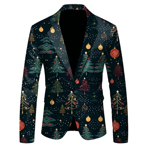 Mymyguoe Weihnachtsjacke Herren Weihnacht Sakko Karneval Weihnachten Blazer Xmas Anzug Weihnachtsmuster Weihnachtsjacken Festliches Outfit Revers Party-Blazer Leisure Jacket Lustig Ugly Sakkos von Mymyguoe