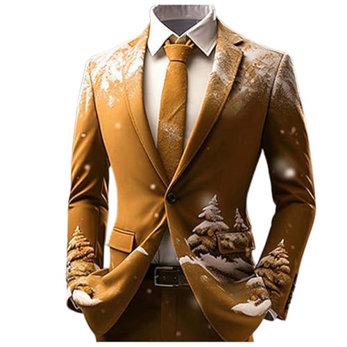 Mymyguoe Weihnachtsjacke Herren Weihnacht Sakko Weihnachtsmotiv Suit Jacket Anzugmantel Business Anzugjacken Weihnachtssakko Sportlich Festliches Outfit Party-Blazer Freizeit Urlaubsblazer von Mymyguoe