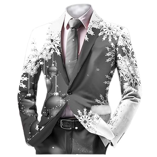 Mymyguoe Weihnachtsjacke Herren Weihnacht Sakko Weihnachtsmotiv Suit Jacket Anzugmantel Business Anzugjacken Weihnachtssakko Sportlich Festliches Outfit Party-Blazer Freizeit Urlaubsblazer von Mymyguoe