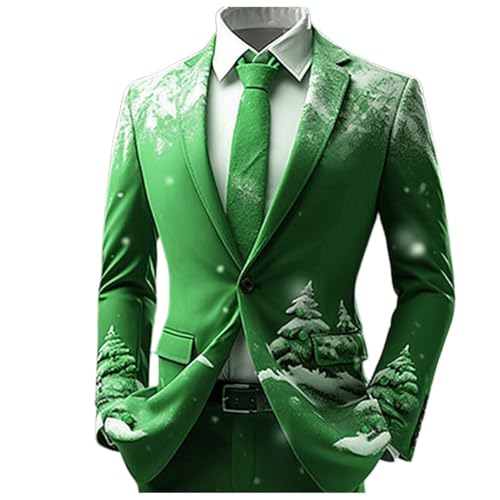 Mymyguoe Weihnachtsjacke Herren Weihnacht Sakko Weihnachtsmotiv Suit Jacket Anzugmantel Business Anzugjacken Weihnachtssakko Sportlich Festliches Outfit Party-Blazer Freizeit Urlaubsblazer von Mymyguoe