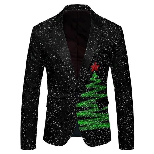 Mymyguoe Weihnachtsjacke Herren Weihnachtssakko Fasching Weihnachtsblazer Xmas Anzug Weihnachtsmotiv Weihnachtsjacken Festliches Outfit Lässiger Button Mantel Leisure Jacket Männer Party Kostüme von Mymyguoe