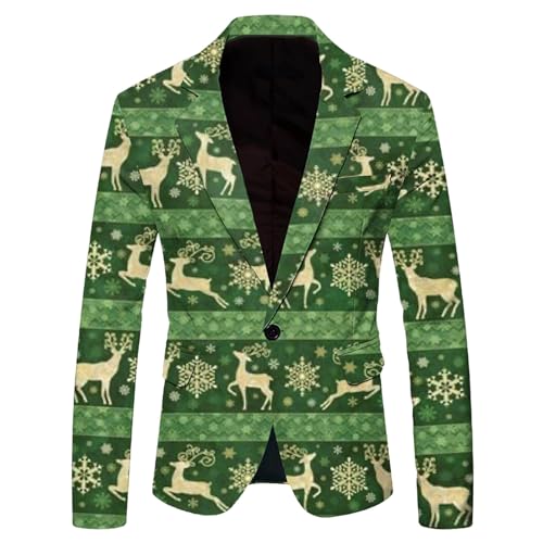 Mymyguoe Weihnachtsjacke Herren Weihnachtssakko Hässliche Weihnachts Anzug Xmas Anzug Mit Muster Xmas Blazer Festliches Outfit Sportlich Button Mantel Sportsakko 2024 Party Kostüme von Mymyguoe