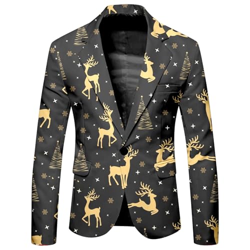 Mymyguoe Weihnachtsjacke Herren Weihnachtssakko Tailliert Ein Knopf Weihnachtsblazer Xmas Anzug Weihnachtsmotiv Weihnachtsjacken Suit Jacket Sportlich Party-Blazer Sportsakko 2024 Sakkos von Mymyguoe