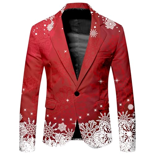 Mymyguoe Weihnachtsjacke Herren Weihnachtssakko Tailliert Ein Knopf Weihnachtsblazer Xmas Anzug Weihnachtsmotiv Weihnachtsjacken Suit Jacket Sportlich Party-Blazer Sportsakko 2024 Sakkos von Mymyguoe