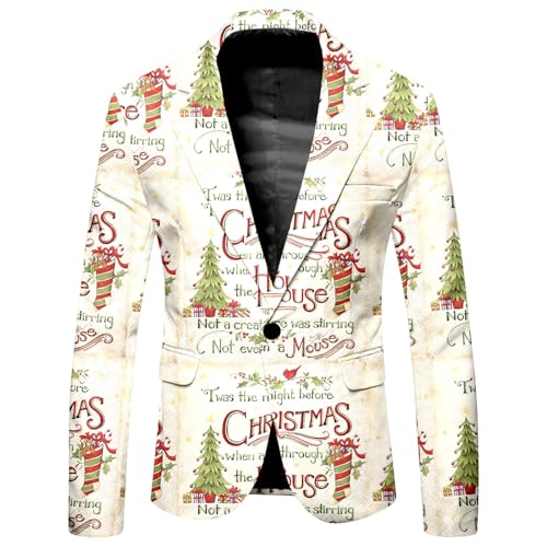 Mymyguoe Weihnachtsjacke Herren Weihnachtssakko Tailliert Ein Knopf Weihnachtsblazer Xmas Anzug Weihnachtsmotiv Weihnachtsjacken Suit Jacket Sportlich Party-Blazer Sportsakko 2024 Sakkos von Mymyguoe