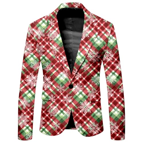 Mymyguoe Weihnachtsjacke Herren Weihnachtssakko Tailliert Ein Knopf Weihnachtsblazer Xmas Anzug Weihnachtsmotiv Weihnachtsjacken Suit Jacket Sportlich Party-Blazer Sportsakko 2024 Sakkos von Mymyguoe