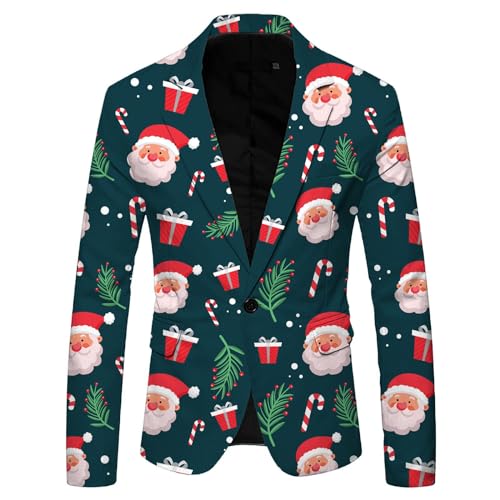 Mymyguoe Weihnachtsjacke Herren Xmas Blazer 3D Druck Weihnachtsblazer Ein Knopf Anzugmantel Business Herrensakko Weihnachtssakko Fasching Festliches Outfit Sakkos Revers Xmas Anzug von Mymyguoe