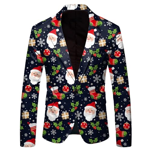 Mymyguoe Weihnachtsjacke Herren Xmas Blazer Weihnachtsmotiv Suit Jacket Anzugmantel Lustig Ugly Anzugjacken Weihnachtssakko Hässliche Weihnachtsjacken Weihnachtsanzug Modern Party Kostüme von Mymyguoe