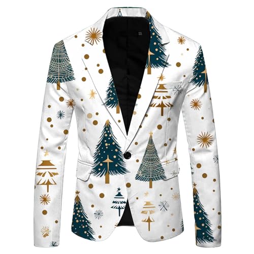 Mymyguoe Weihnachtsjacke Herren Xmas Blazer Weihnachtsmotiv Suit Jacket Anzugmantel Lustig Ugly Anzugjacken Weihnachtssakko Hässliche Weihnachtsjacken Weihnachtsanzug Modern Party Kostüme von Mymyguoe
