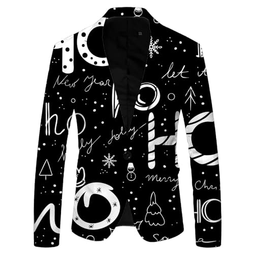 Mymyguoe Weihnachtsjacke Herren Xmas Blazer Weihnachtsmotiv Suit Jacket Anzugmantel Lustig Ugly Anzugjacken Weihnachtssakko Hässliche Weihnachtsjacken Weihnachtsanzug Modern Party Kostüme von Mymyguoe