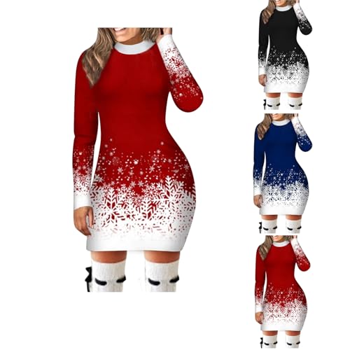 Mymyguoe Weihnachtskleid Damen Festliche Kleider Weihnachtsmotiv Pulloverkleid Weihnachts Pulli Weihnachtspullover Festliche Weihnachten Kleider Langarm Pulli Sweatkleid Kleid Merry Christmas von Mymyguoe