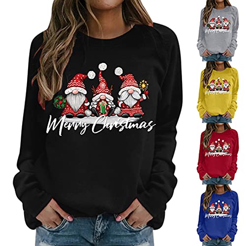 Mymyguoe Weihnachtspullover Damen Weihnachtszwergen Druck Weihnachtspulli Xmas Shirt 2024 Lustig Weihnachtsshirt Christmas Sweatshirt Rundhals Langarmshirt Weihnachts Pullover Weihnachtskostüm von Mymyguoe