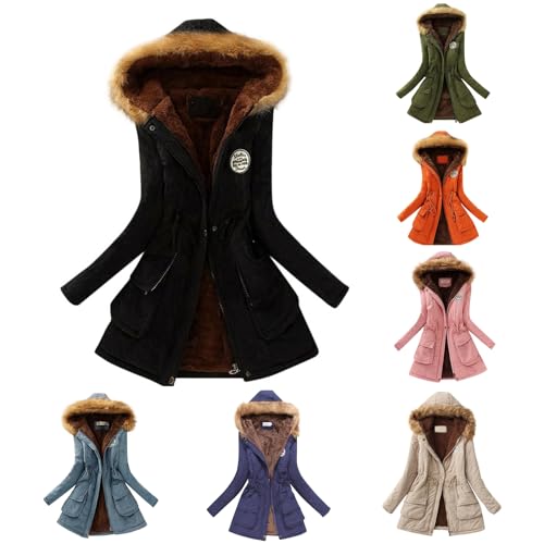 Mymyguoe Winterjacke Damen Mit Fellkapuze Winterparka Warm Gefüttert Wolljacke Teddyfell Parka Mantel Wintermantel Elegant Outdoorjacke Winddicht Fleecejacke Thermo Steppjacke Dufflecoat Outwear von Mymyguoe