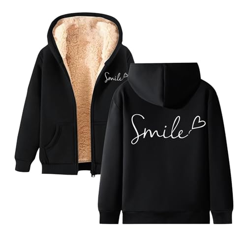 Mymyguoe Winterjacke Damen Warm Fleecejacke Winter Sweatjacke Mit Kapuze Plüschjacke Hoodie Elegant Einfarbig Übergangsjacke Kapuzenpullover Wintermantel Mit Taschen Reißverschluss Fleecepullover von Mymyguoe