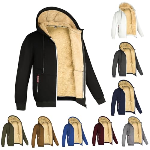 Mymyguoe Winterjacke Herren Teddyfutter Kapuzenpullover Einfarbig Fleecejacke Thermo Gefüttert Pullover Mit Reißverschluss Winter Sweatjacke Mit Kapuze Teddyjacke Plüsch Kapuzenjacke Kapuzenpulli von Mymyguoe