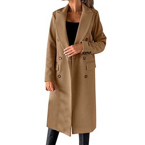 Mymyguoe Wintermantel Lang Damen Trenchcoat Zweireiher Elegante Winterjacke Einfarbig Coat Cabanjacke Übergangsmantel Reverskragen Freizeitjacke Winddichte Windbreaker Tweed Jacke Freizeitmantel von Mymyguoe