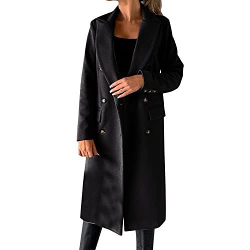 Mymyguoe Wintermantel Lang Damen Trenchcoat Zweireiher Elegante Winterjacke Einfarbig Coat Cabanjacke Übergangsmantel Reverskragen Freizeitjacke Winddichte Windbreaker Tweed Jacke Freizeitmantel von Mymyguoe