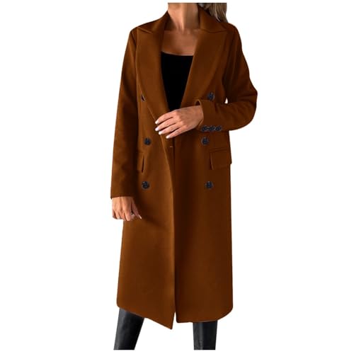 Mymyguoe Wintermantel Lang Damen Trenchcoat Zweireiher Elegante Winterjacke Einfarbig Coat Cabanjacke Übergangsmantel Reverskragen Freizeitjacke Winddichte Windbreaker Tweed Jacke Freizeitmantel von Mymyguoe
