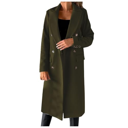 Mymyguoe Wintermantel Lang Damen Trenchcoat Zweireiher Elegante Winterjacke Einfarbig Coat Cabanjacke Übergangsmantel Reverskragen Freizeitjacke Winddichte Windbreaker Tweed Jacke Freizeitmantel von Mymyguoe