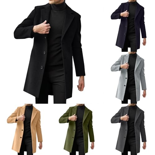 Mymyguoe Wollmantel Herren Trenchcoat Elegant Wintermantel Wolle Mittellang Übergangsmantel Freizeit Lange Jacke Winddichte Windbreaker Business Coat Herrenmantel Mit Knöpfen Winterjacke von Mymyguoe
