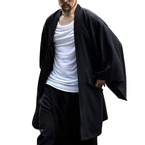 Mymyguoe Yukata Herren Japanischer Kimono Mantel Bademantel Kimono Oberteil Strickjacke Cardigan Open Front Mäntel Sommer Jacke Japan Happi Kimono Shirts Tops Haori Übergangsjacke Kimono Hemd von Mymyguoe