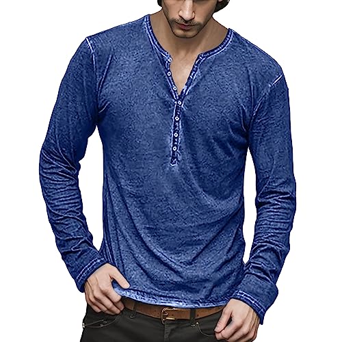 Oversized Herren Langarm Henley-Shirt mit Knopfleiste Extra Dünn Baumwolle T-Shirts Streetwear Regular Fit Freizeithemd Hemden Longsleeve Baseball T-Shirt von Mymyguoe