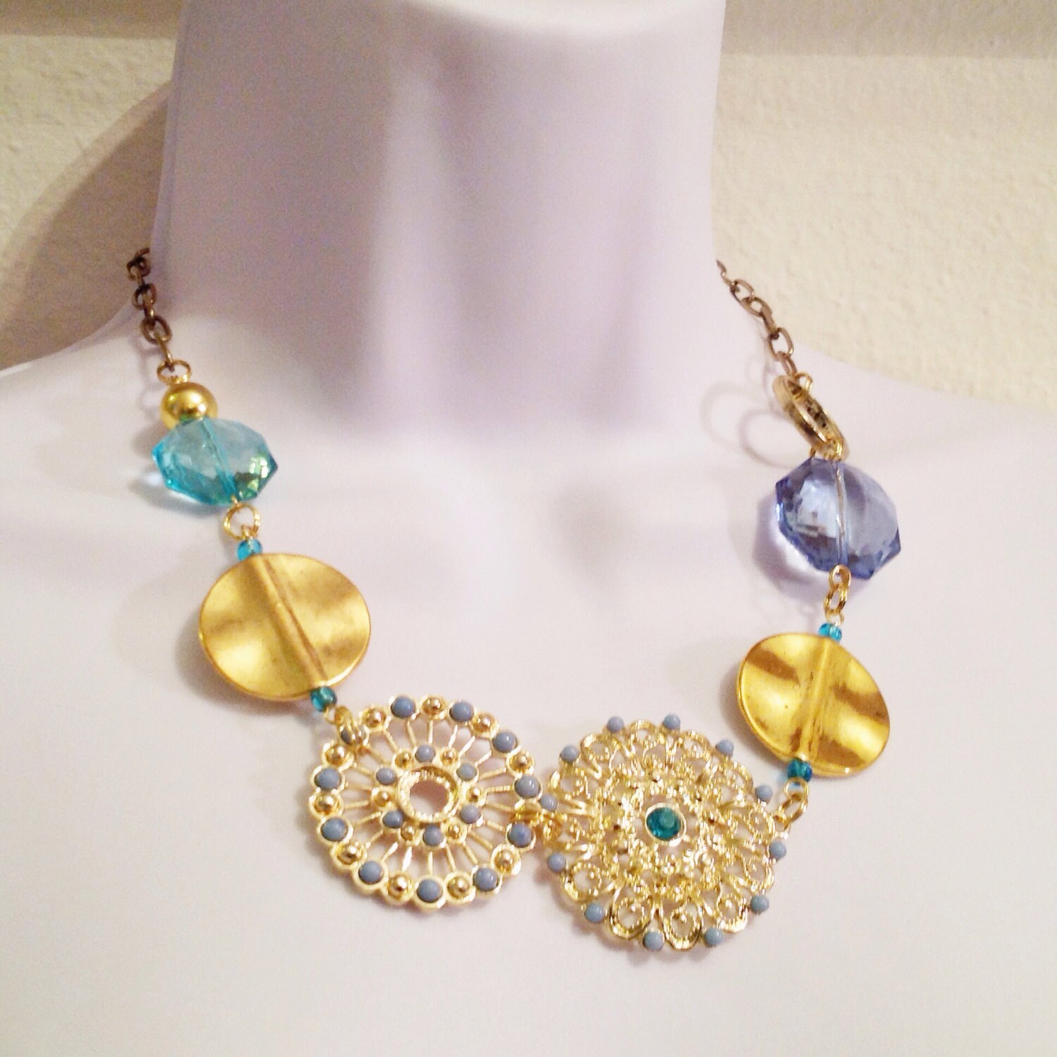 Blau Und Gold Aussage Halskette/Räumung Fett Schmuck Anhänger Blau Und Gold Aussage Halskette/Räumung Fett Schmuck Anhänger von MynisaUnique