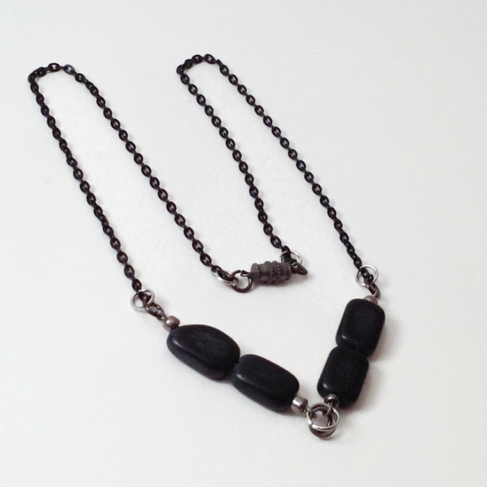 Einfache Schwarze Halskette/Schwarz Onyx Stein Perlen Einfachen Schmuck von MynisaUnique