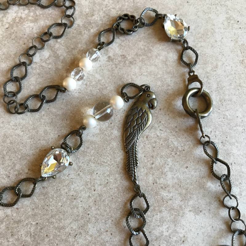 Papagei Vogel Antik Bronze Kette Lang Original von MynisaUnique