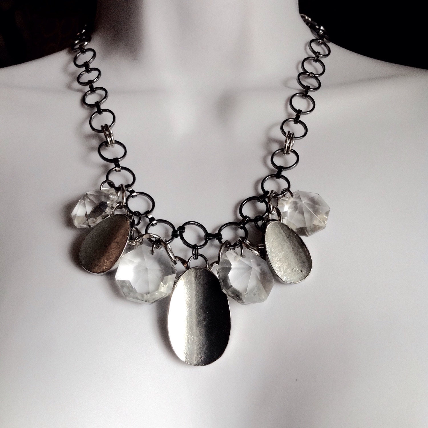 Silber-Anweisung Halskette/Kristall Und Silber Als Bib Klobige Große Silber-Anweisung Halskette/Kristall Und Silber Als Bib Klobige Große von MynisaUnique