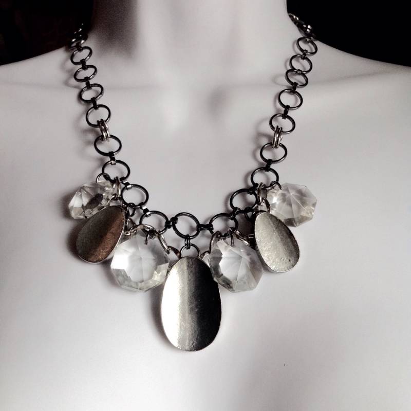 Silber-Anweisung Halskette/Kristall Und Silber Als Bib Klobige Große Silber-Anweisung Halskette/Kristall Und Silber Als Bib Klobige Große von MynisaUnique