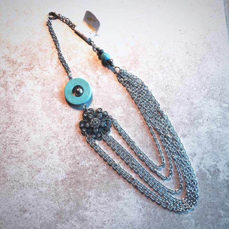 Silber Statement Halskette/Türkis Und Blau Klassisch Zarte Multistrand Silber Statement Halskette/Türkis Und Blau Klassisch Zarte Multistrand von MynisaUnique