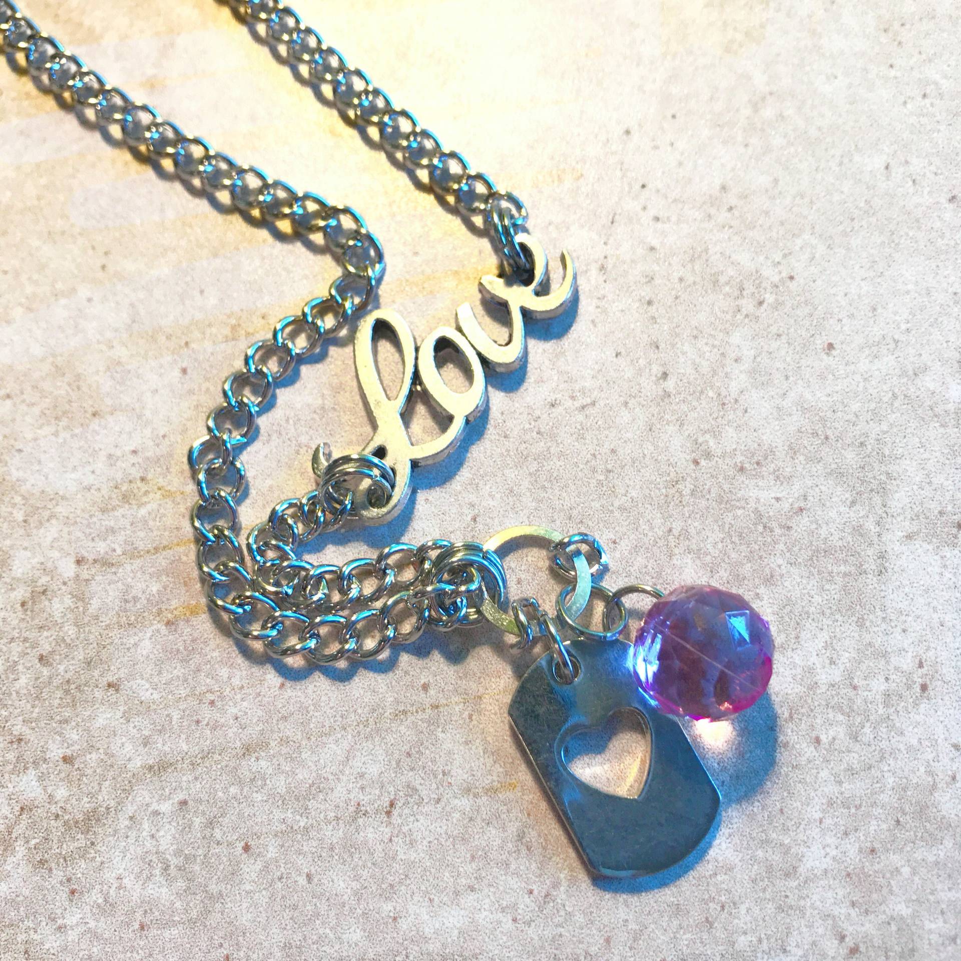 Valentines Halskette/Hund Tag Herz Rosa Perle Silber Kette Liebe Schmuck Valentines Halskette/Hund Tag Herz Rosa Perle Silber Kette Liebe Schmuck von MynisaUnique