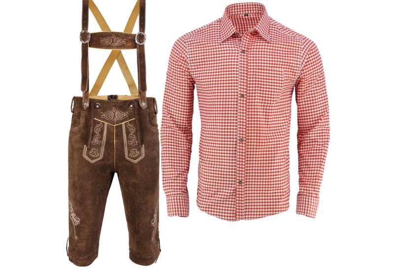 Myooka Trachtenlederhose Herren Trachtenlederhose 2 Teiliges Trachtenset Trachten Set LE1BRM von Myooka