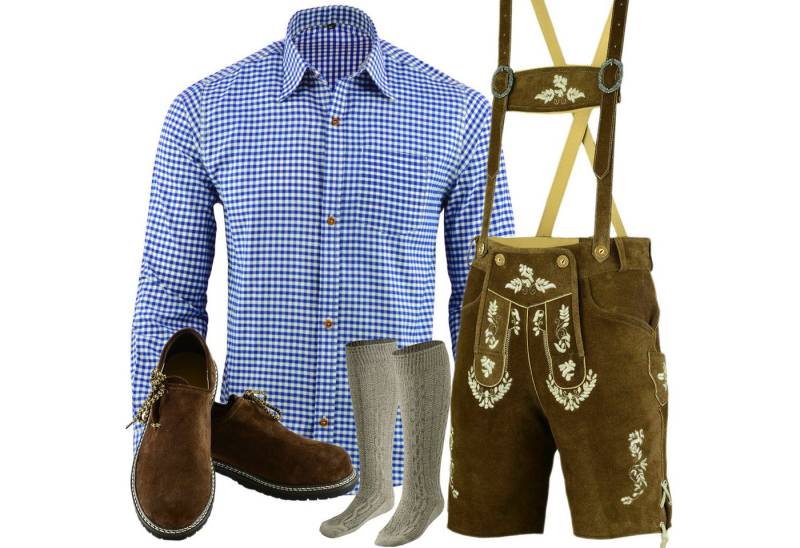 Myooka Trachtenlederhose Trachten Set Herren 5 Teilig,Trachtenlederhose Kurz Hemd Schuhe Socken von Myooka