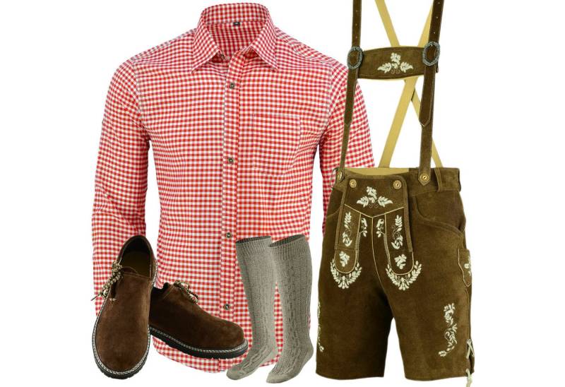 Myooka Trachtenlederhose Trachten Set Herren 5 Teilig,Trachtenlederhose Kurz Hemd Schuhe Socken von Myooka