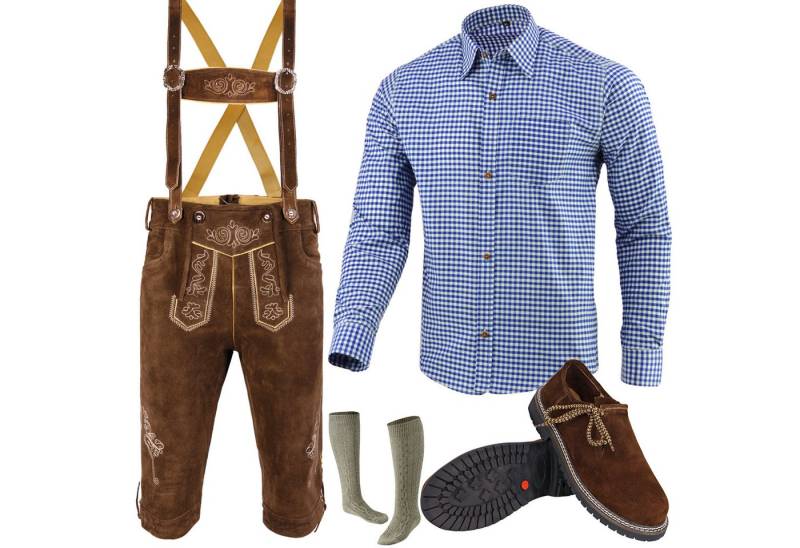 Myooka Trachtenlederhose Trachten Set Herren Trachtenlederhose Hemd Schuhe Socken LE1BSET von Myooka