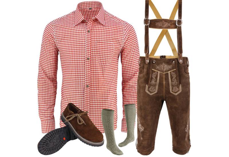 Myooka Trachtenlederhose Trachten Set Herren Trachtenlederhose Hemd Schuhe Socken LE2ROTSET von Myooka