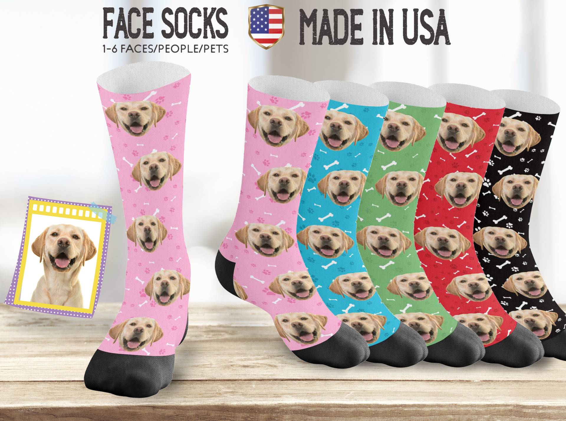 Benutzerdefinierte Haustier-Gesichtssocken Hergestellt in Den Usa, Personalisierte Hundepfoten - Und Knochenfotosocken Für Vatertag/Muttertag, Bild von Myphotomugs