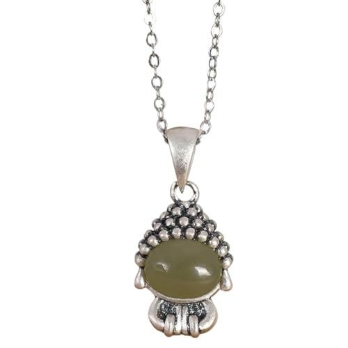 Jade-Anhänger-Halskette, Jade-Anhänger für Männer, Feng Shui Halskette Sterling Silber Halskette for Frauen Buddha Anhänger Halskette Natürliche Jade Halskette Talisman Edelstein Halsband Gold Meditat von MyrXFb