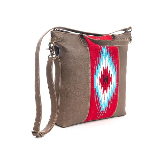 Myra Bag Umhängetasche für Damen - Western Upcycling-Leder und Canvas Handtasche, Coco & Red von Myra Bag