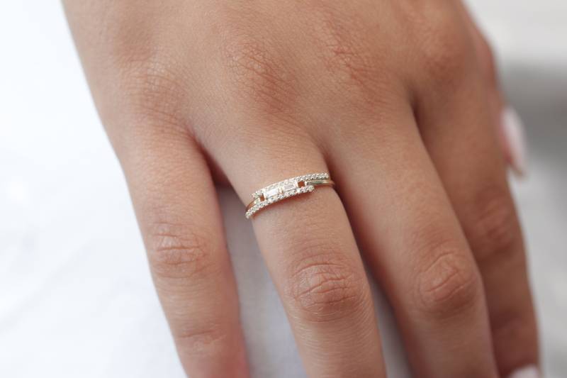 10K/14K 18K Gold Baguette Diamant Ehering Solid Verlobungsring Handgefertigter Minimaler Ring Bestes Muttertagsgeschenk Weihnachtsgeschenk von MyraFineJewelry