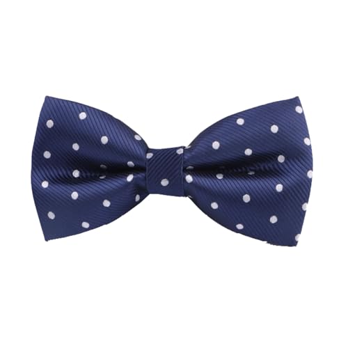 MyriadBliss Dunkelblau mit weißen Punkten, Fliege für Herren, Vorgebunden mit Verstellbarem Band 15-19 cm, Doppellagiges Satin, Elegant für Hochzeit und Festliche Anlässe von MyriadBliss