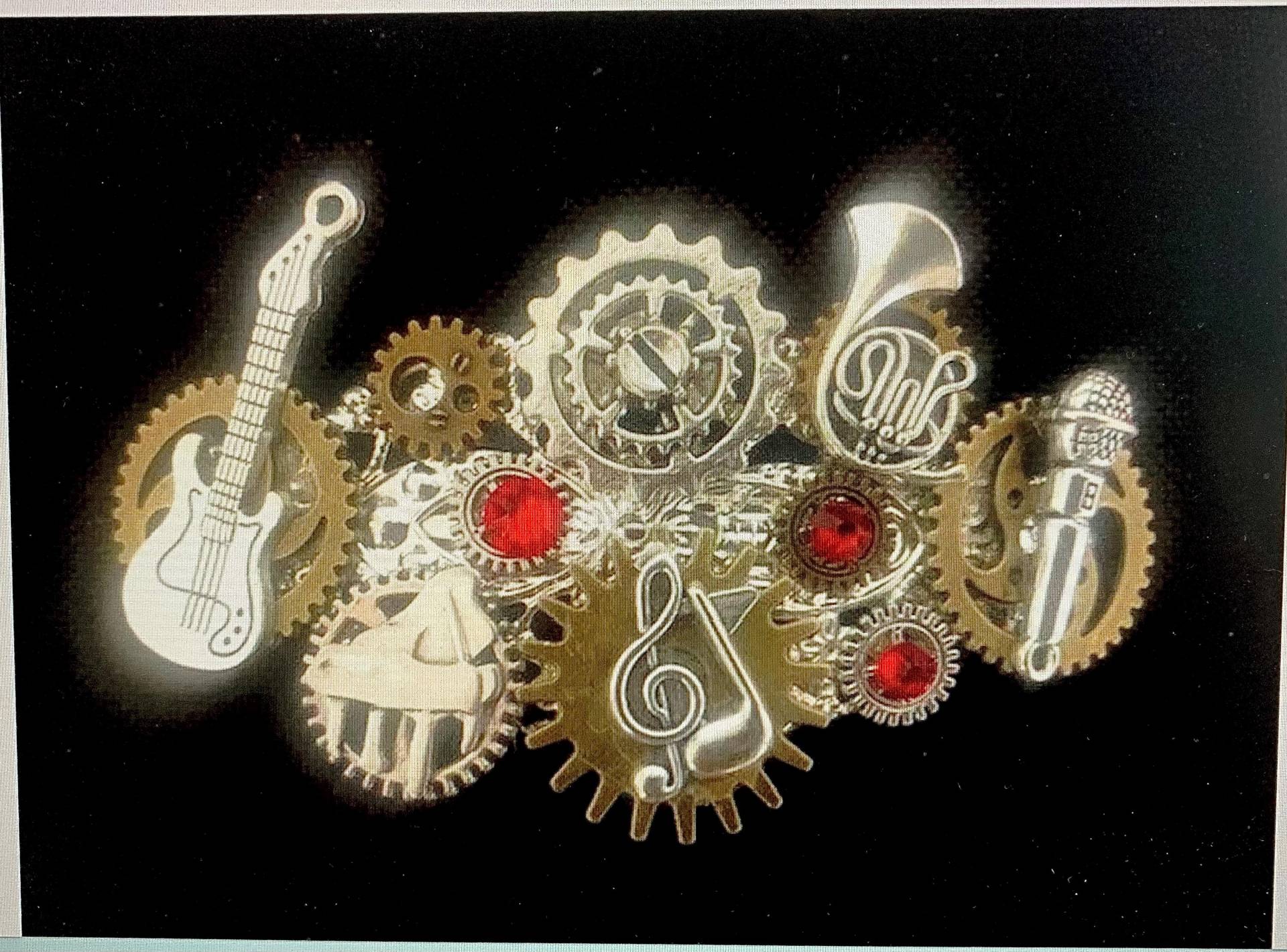 La Musique Steampunk-Haarspange Mit Zahnrädern, Zahnrädern Und Swarovski-Kristall-Strasssteinen von Myriambijoux