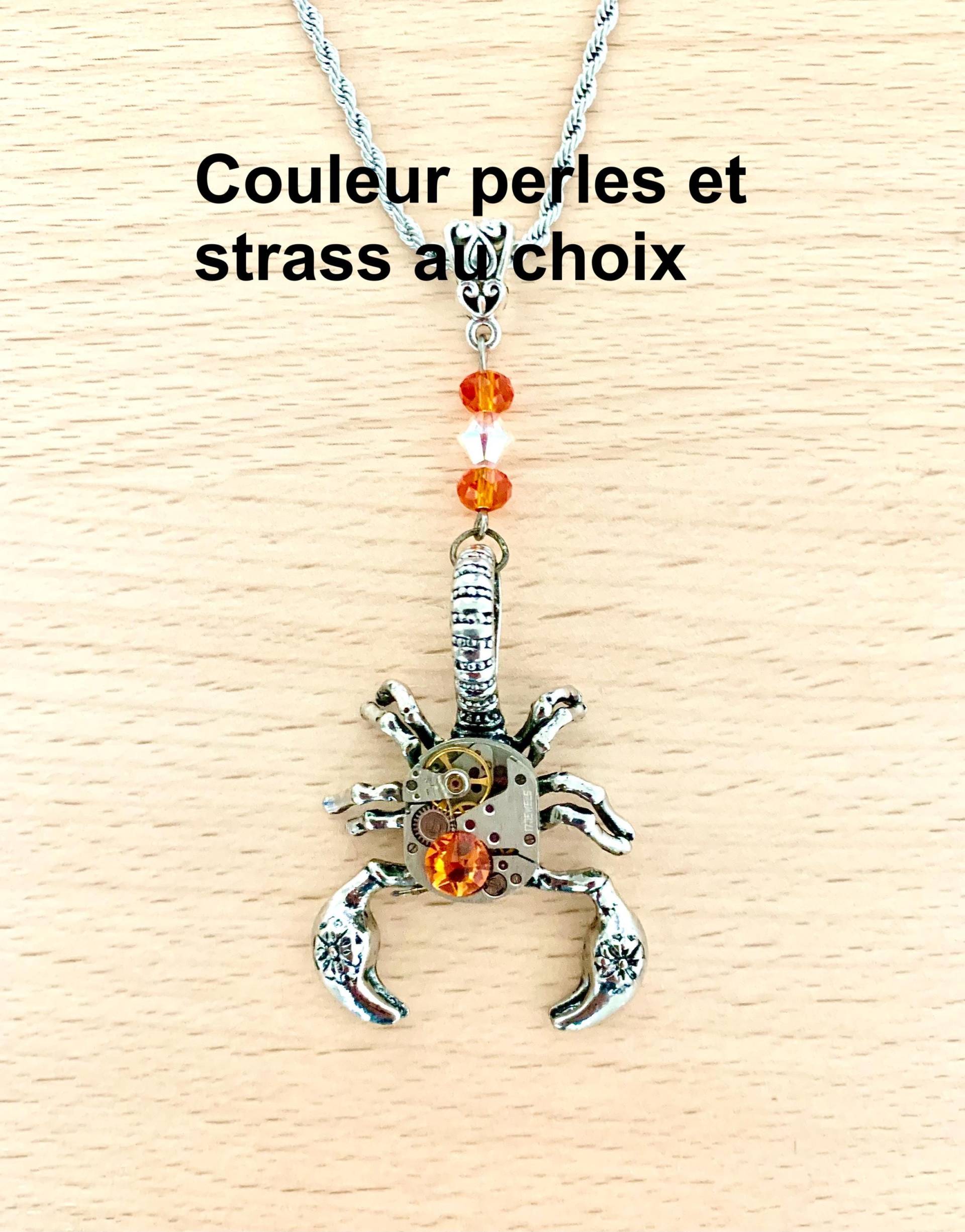 Skorpion-Steampunk-Halskette, Sternzeichen-Halskette, Mit Uhrwerk, Zahnrädern, Swarovski-Kristall von Myriambijoux