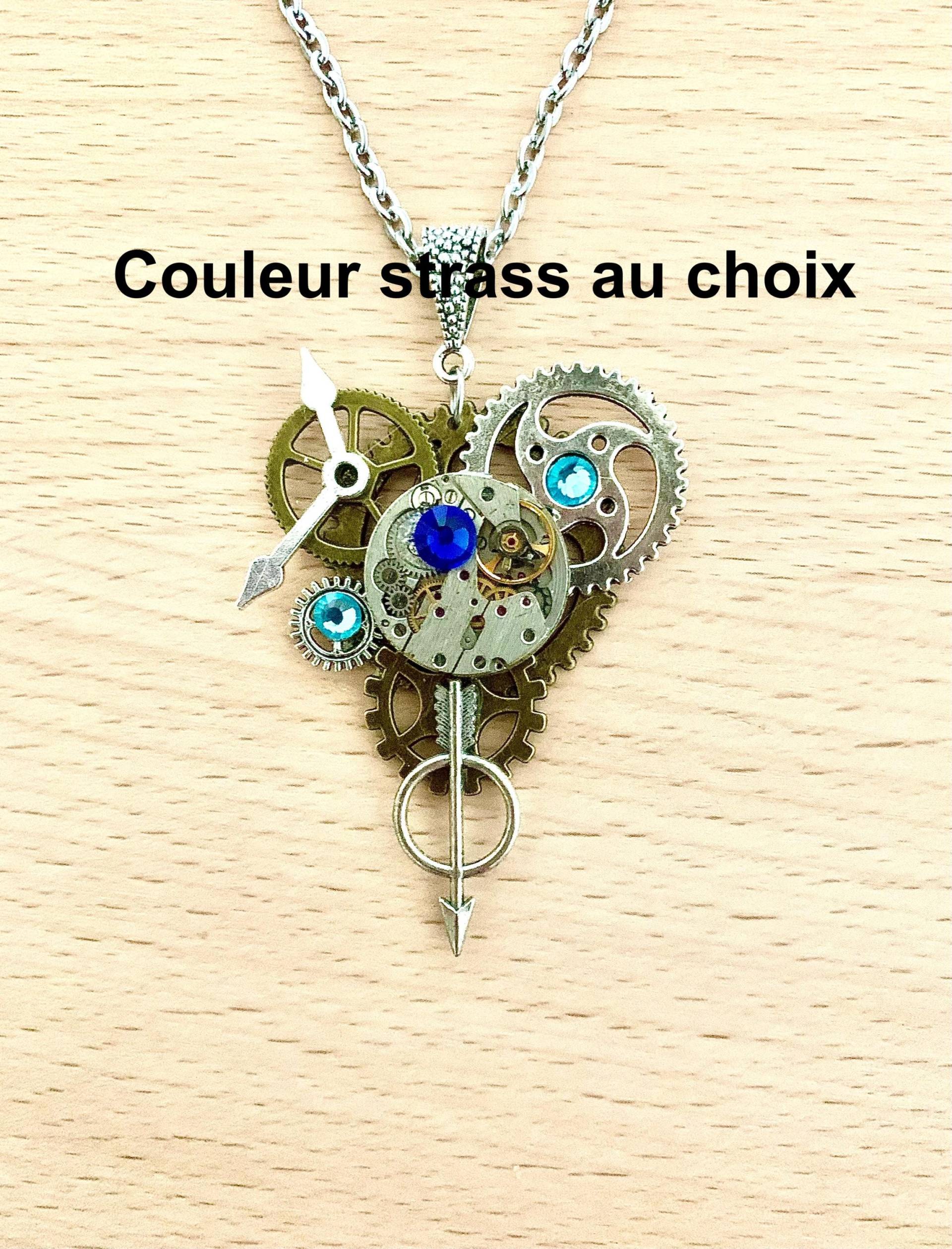 steampunk-Halskette Mit Zahnrädern, Getrieben, Uhrwerk Und Kristall-strasssteinen von Myriambijoux