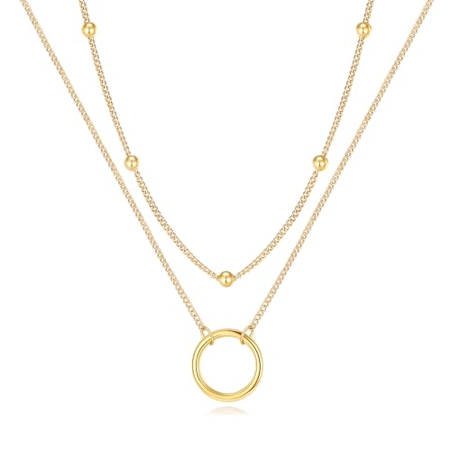 Myrnaist Halskette Damen Herz Kette mit Rosa Zirkonia für Sie Edelstahl Herz Anhänger Schmuck Geschenke für Frauen Mädchen Geburtstag (layered circle) von Myrnaist